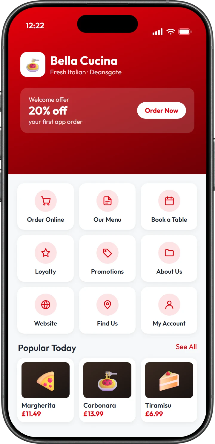 Branded customer app home screen