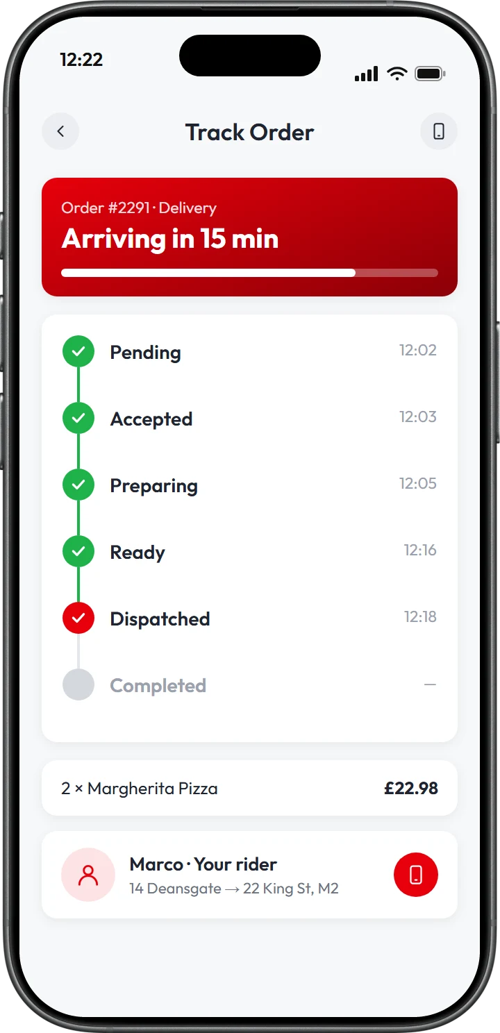 Customer app live order tracking